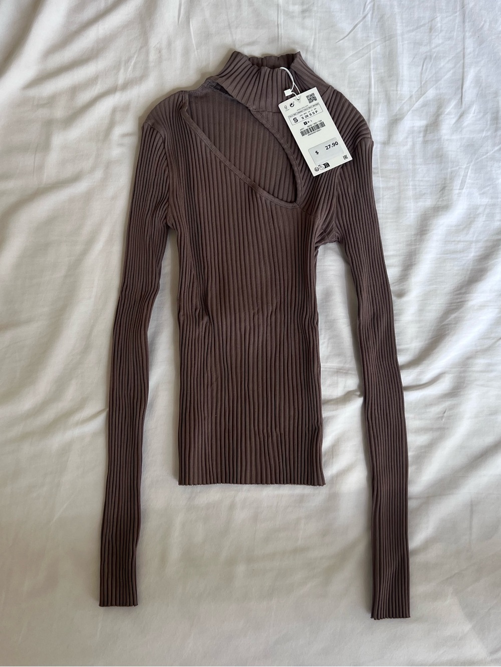 Zara Ribbed Mock Neck Top in Taupe